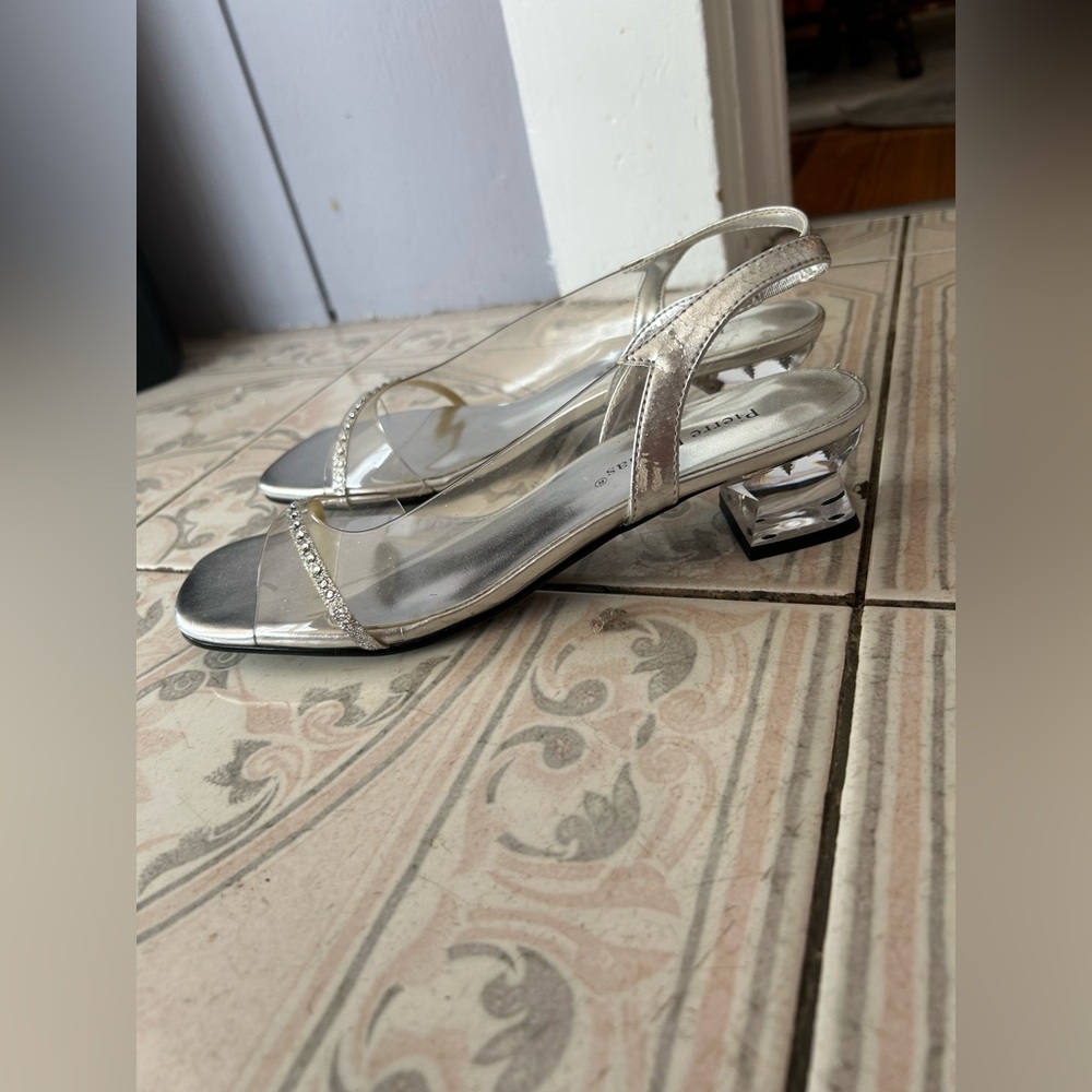 Vintage y2k silver clear chunky heels with rhinestones Pierre Dumas